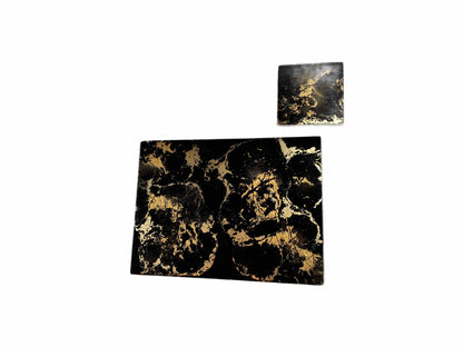 Black Gold Resin Placemats and Coasters Dining Set - Luxury Table Mats - Heat Proof Mats - Scratch Resistant Dining Mats