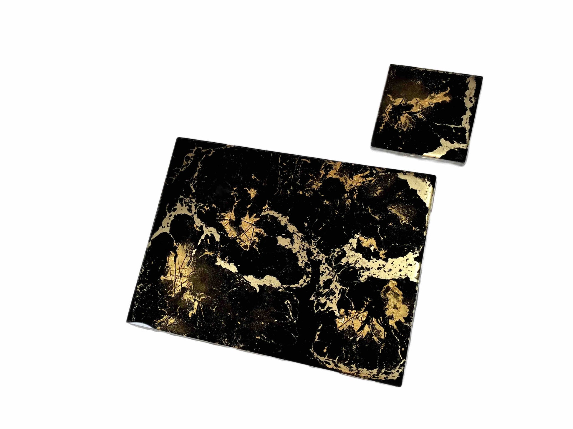 Black Gold Resin Placemats and Coasters Dining Set - Luxury Table Mats - Heat Proof Mats - Scratch Resistant Dining Mats