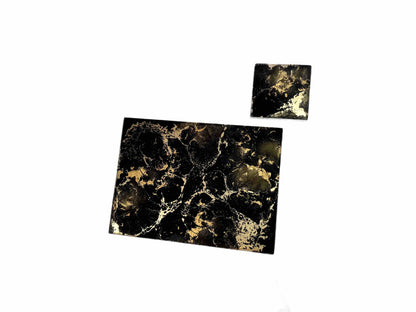 Black Gold Resin Placemats and Coasters Dining Set - Luxury Table Mats - Heat Proof Mats - Scratch Resistant Dining Mats