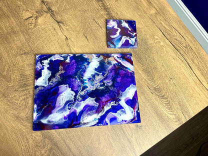 Purple Resin Art Placemats and Drinks Coasters - Heat Safe Table Mats - Scratch Resistant Dining Mats - Lilac Home Decor - Lavender Home Accents