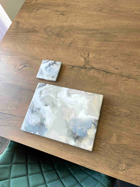 Grey and Silver Placemats Set - Luxury Table Mats - Marbled Resin Art 