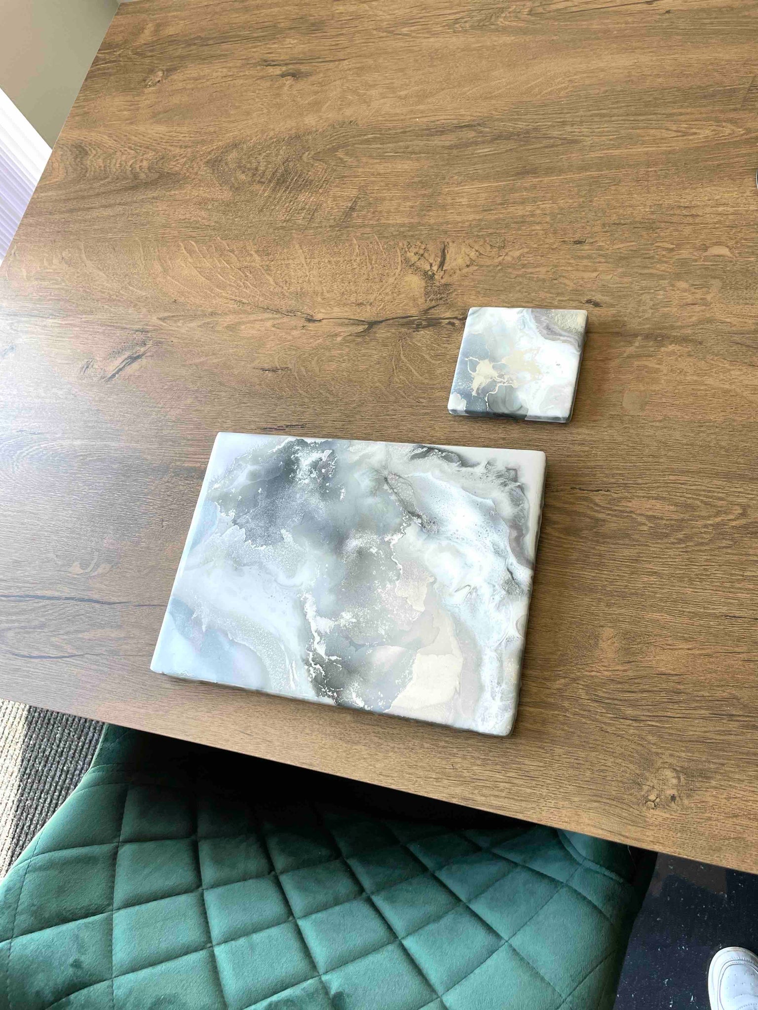 Grey and Silver Placemats Set - Luxury Table Mats - Marbled Resin Art 