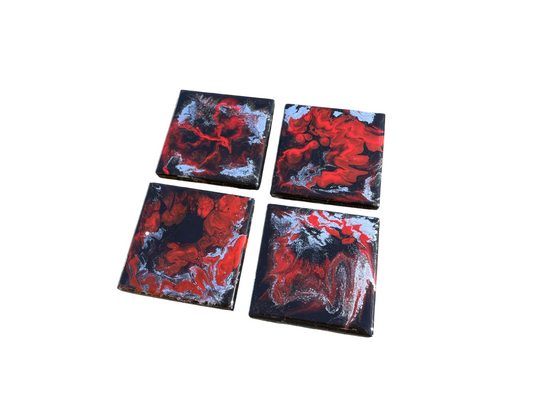 Red Black Silver Coasters Set of 4