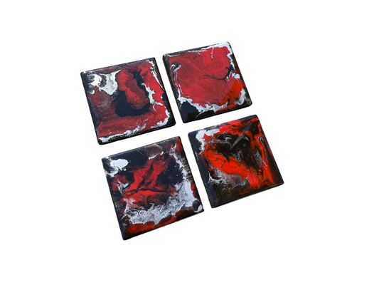 Red Black and Silver Set of 4 Coasters