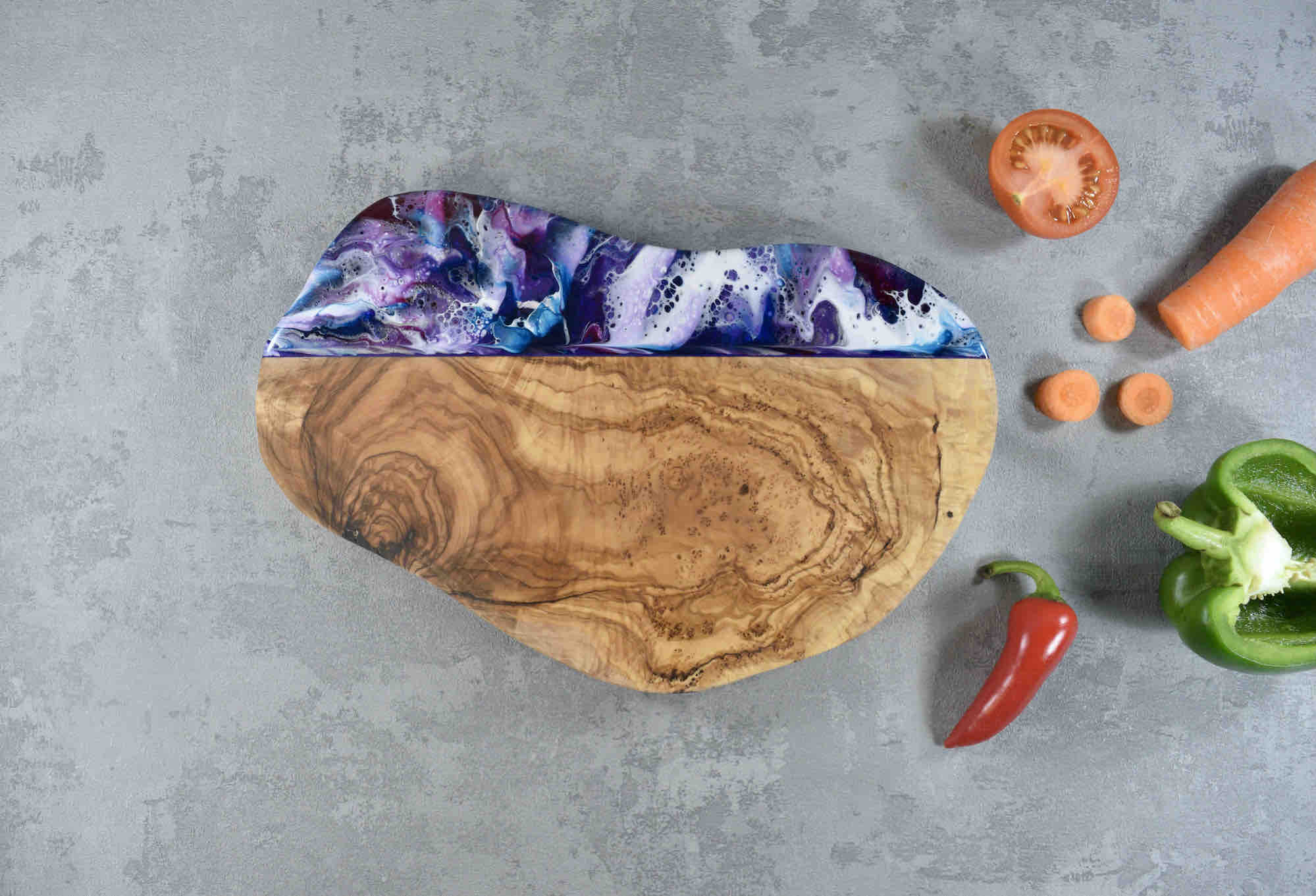 Purple Resin Art Olive Wood Cheese Board 30cm