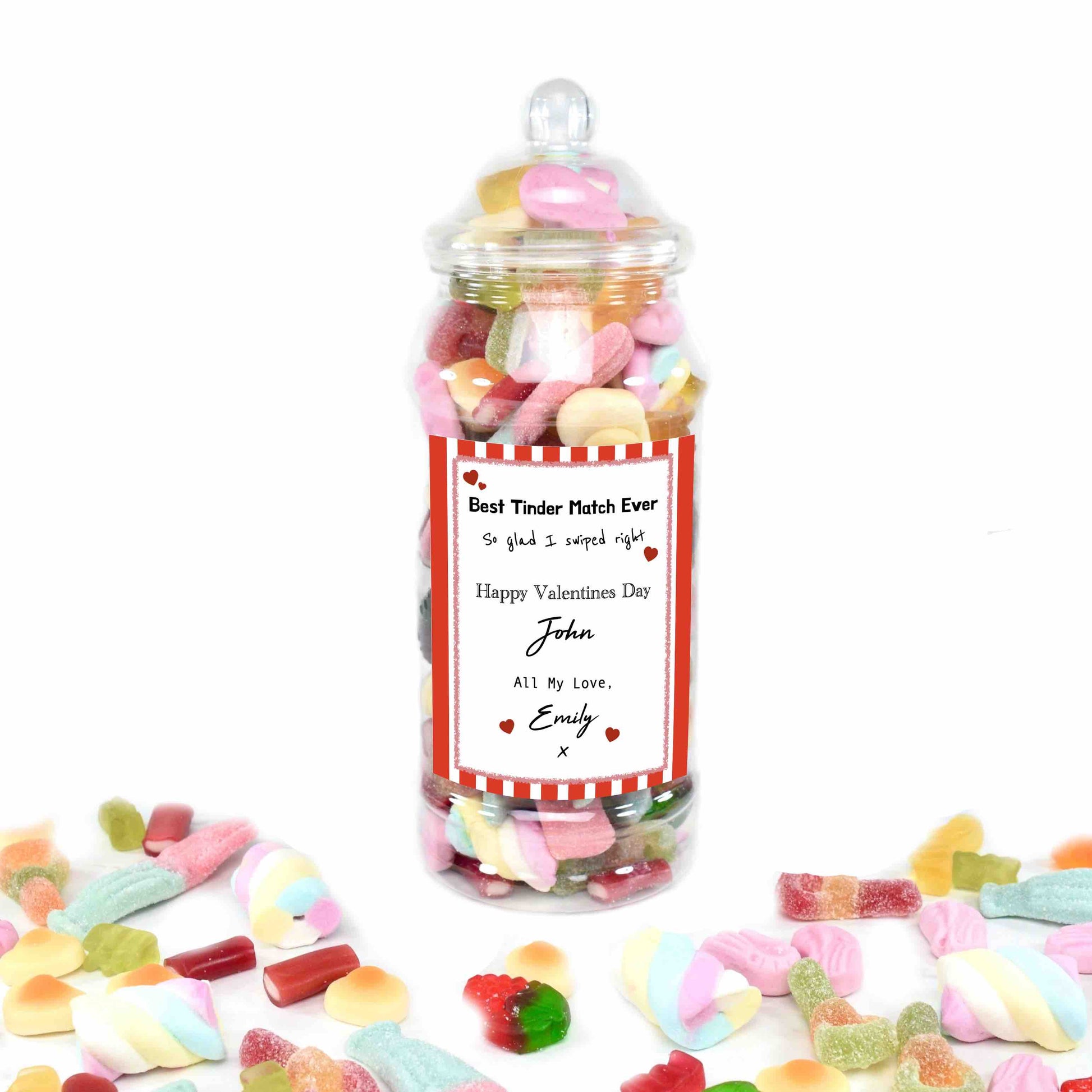 Personalised Valentines Sweet Jar with Sweets Included - Custom Message Pick n Mix Gift Jar - Boyfriend Gifts - Girlfriend Presents - 14th February Romantic Gifts - Valentines Gifts Under £15