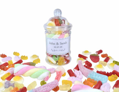 Personalised Wedding Favour Sweet Jars with Sweets Included - Wedding Guest Goodie Bag Fillers - Bulk Wholesale Wedding Confectionary Candy