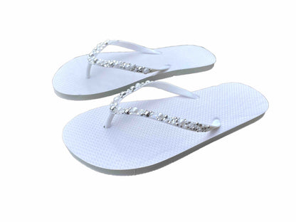 Bridal Flip Flops | Bride Shoes | Beaded White Wedding Flip Flops | Wedding Shoes One Size Fits All | Wedding Must Haves | A little treat for your dancing feet