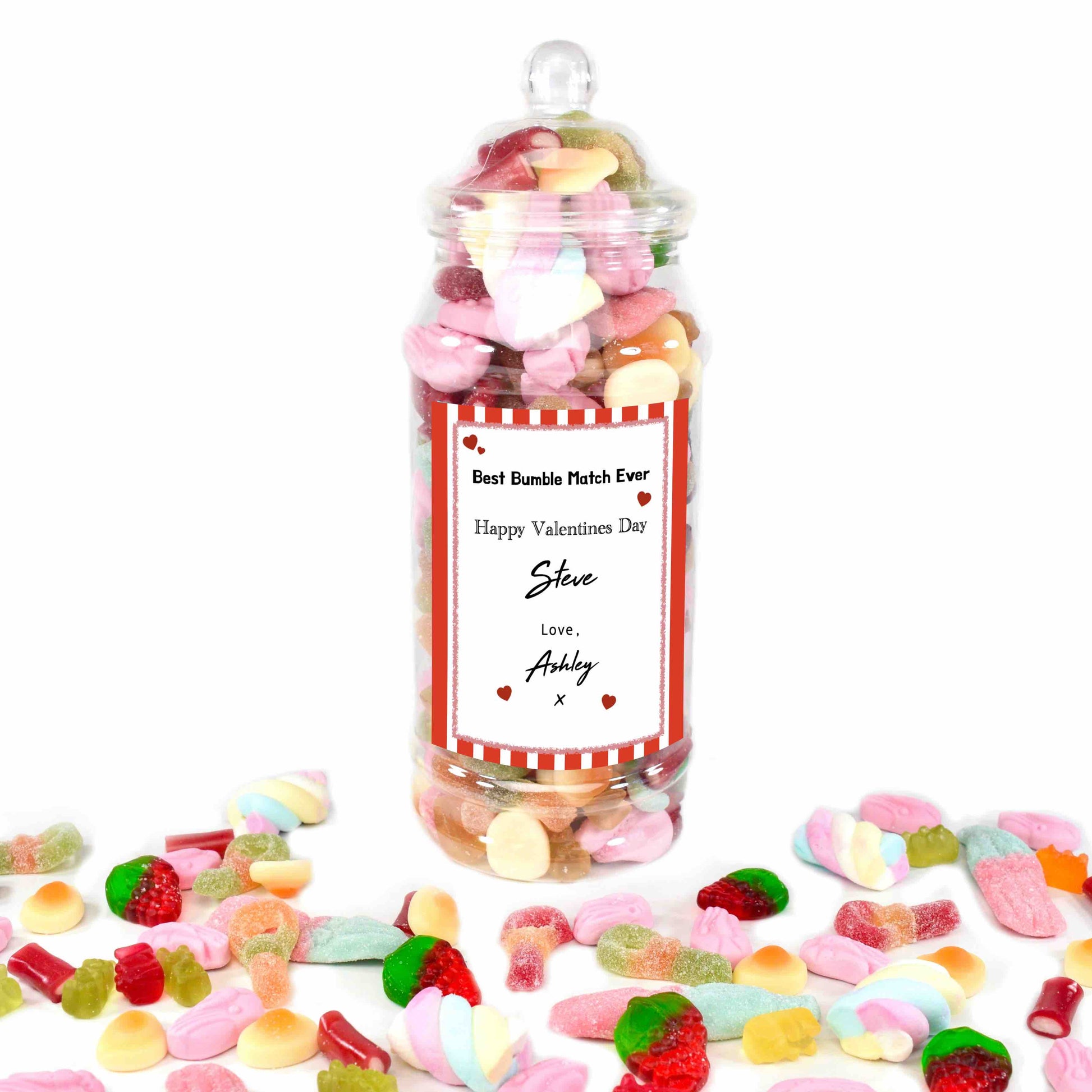 Personalised Valentines Sweet Jar with Sweets Included - Custom Message Pick n Mix Gift Jar - Boyfriend Gifts - Girlfriend Presents - 14th February Romantic Gifts - Valentines Gifts Under £15