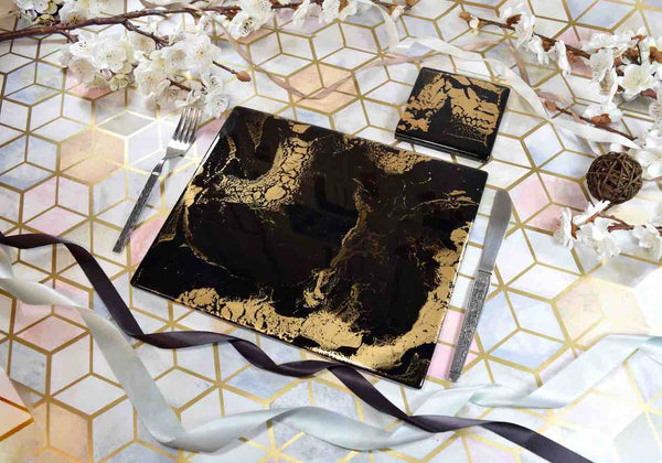 Black Gold Resin Placemats and Coasters Dining Set - Luxury Table Mats