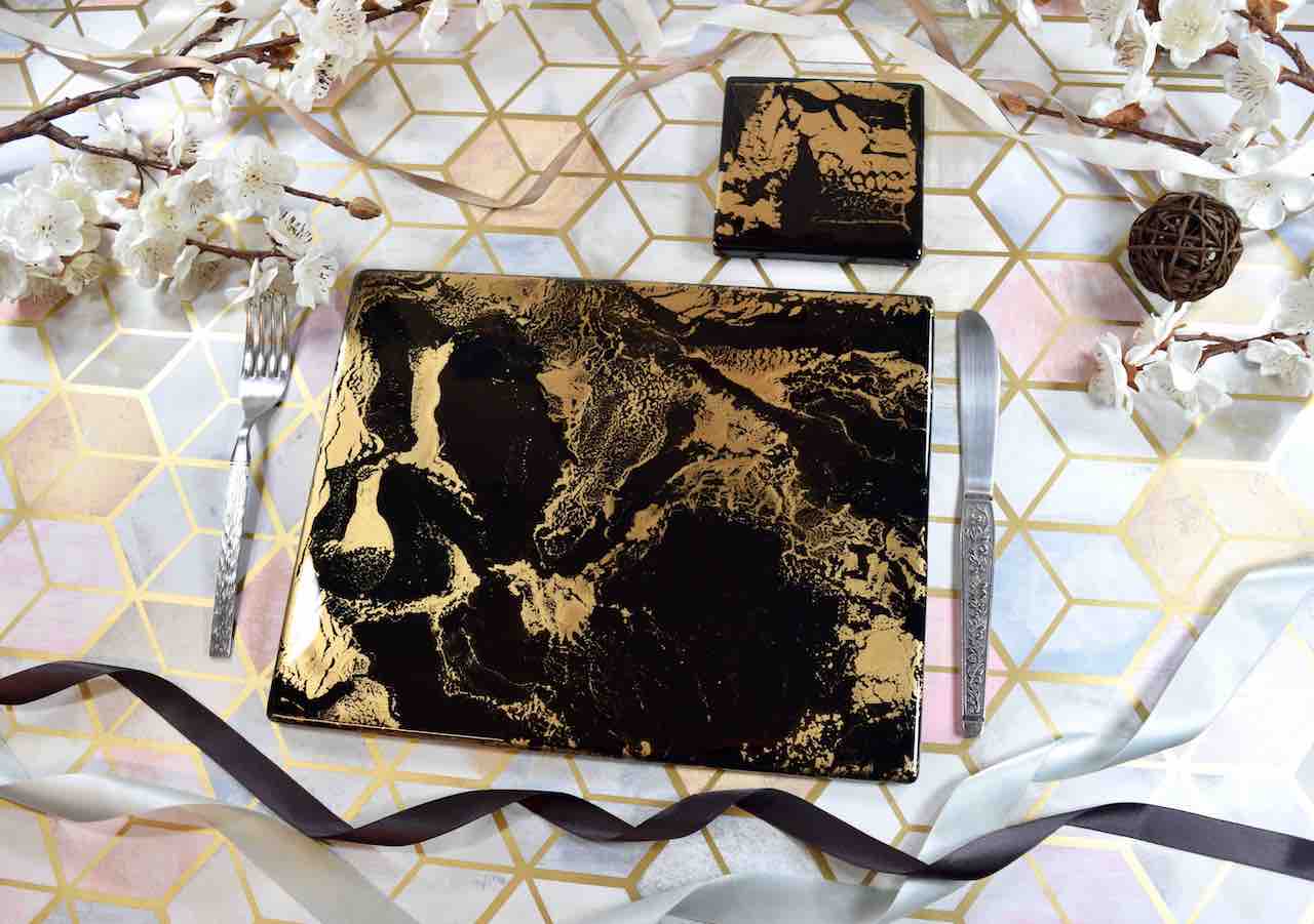 Black Gold Resin Placemats and Coasters Dining Set - Luxury Table Mats