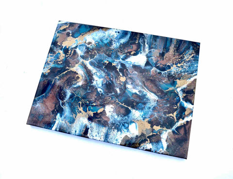 Abstract Wall Art Painting in Blue Bronze and Gold - Resin Art on Canvas