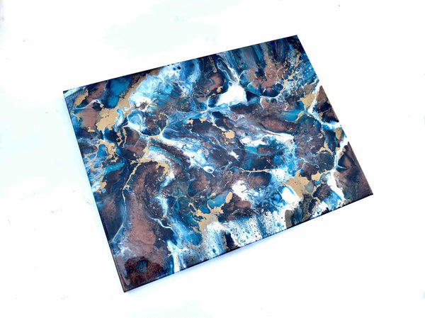 Abstract Wall Art Painting in Blue Bronze and Gold - Resin Art on Canvas