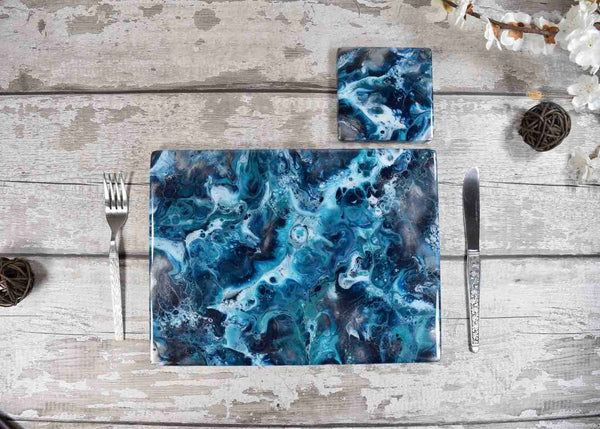 Blue Silver Placemat and Drinks Coaster Set - Luxury Resin Coasters