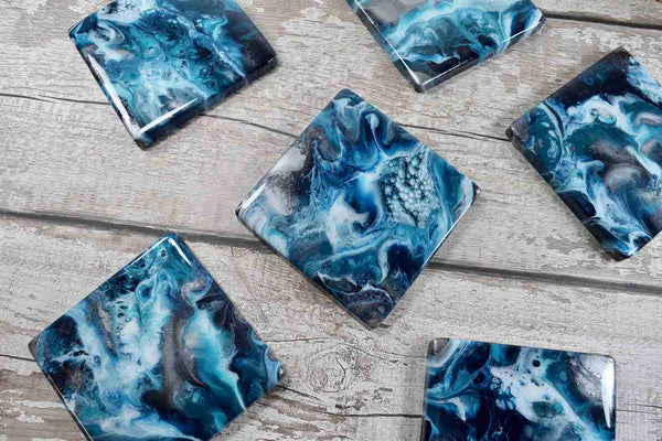 Blue Silver Placemat and Drinks Coaster Set - Luxury Resin Coasters