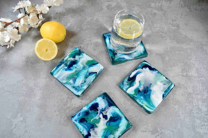 Ocean Blue Resin Art Coasters for Drinks