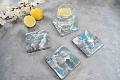 Silver Grey Turquoise Luxury Drinks Coasters - Mother's Day Gift Ideas