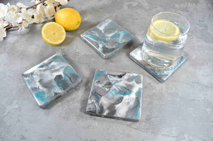 Silver Grey Turquoise Luxury Drinks Coasters - Mother's Day Gift Ideas