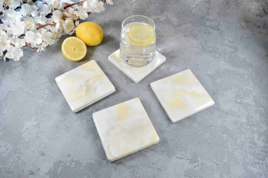 White Cream Gold Resin Coasters Set - Luxury Wedding Gift Ideas