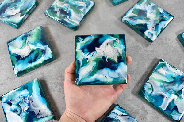 Ocean Blue Resin Art Coasters for Drinks