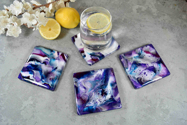 Purple Drinks Coasters - Luxury Drink Mats Handmade by Kate Chesters