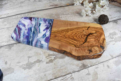 Large Olive Wood Cutting Board with Purple Resin Art 40cm  - Made To Order 🌟