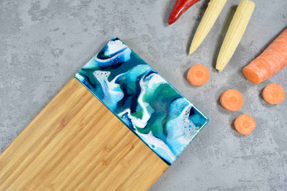 Bamboo Cutting Board with Ocean Blue Resin Art 24cm