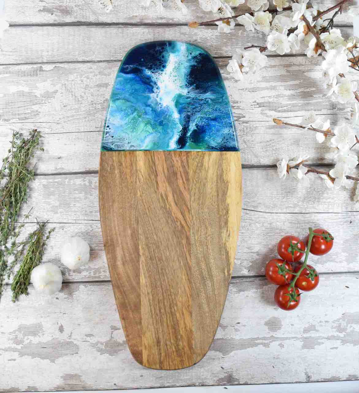 Large Wooden Cutting Board with Resin Art