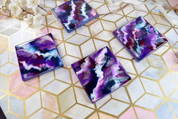 Purple Drinks Coasters - Luxury Drink Mats Handmade by Kate Chesters