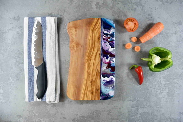 Purple Resin Art Olive Wood Cheese Board 30cm 