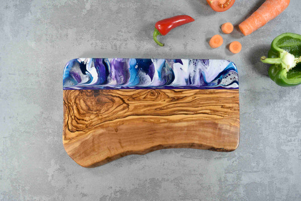 Purple Resin Art Olive Wood Cheese Board 30cm 