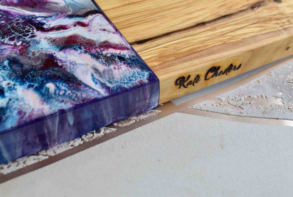 Purple Resin Art Olive Wood Cutting Board 30cm