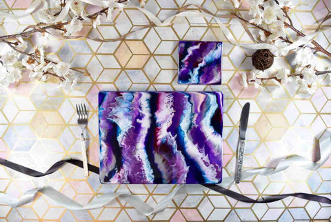 Purple Resin Art Placemats and Drinks Coasters - Designer Table Mats - Colourful Home Decor Lavender Lilac