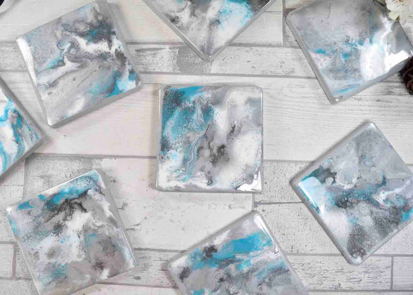 Silver Grey Turquoise Luxury Drinks Coasters - Mother's Day Gift Ideas