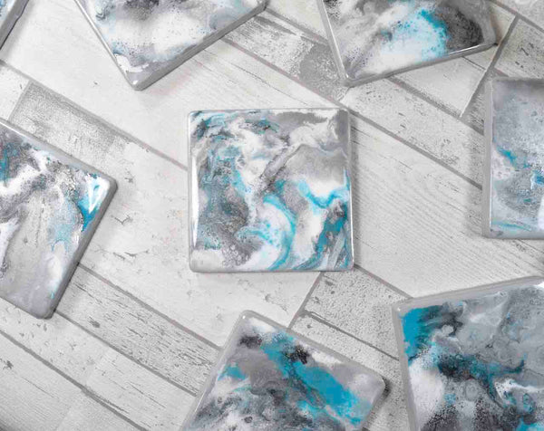 Silver Grey Turquoise Luxury Drinks Coasters - Mother's Day Gift Ideas