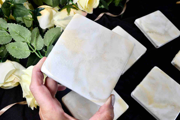White Cream Gold Resin Coasters Set - Luxury Wedding Gift Ideas