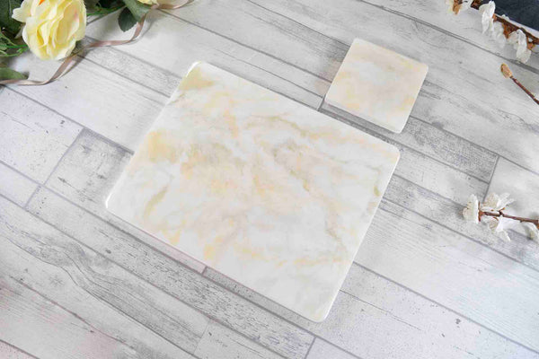 White Cream Gold Placemats and Coasters Set - Designer Table Mats