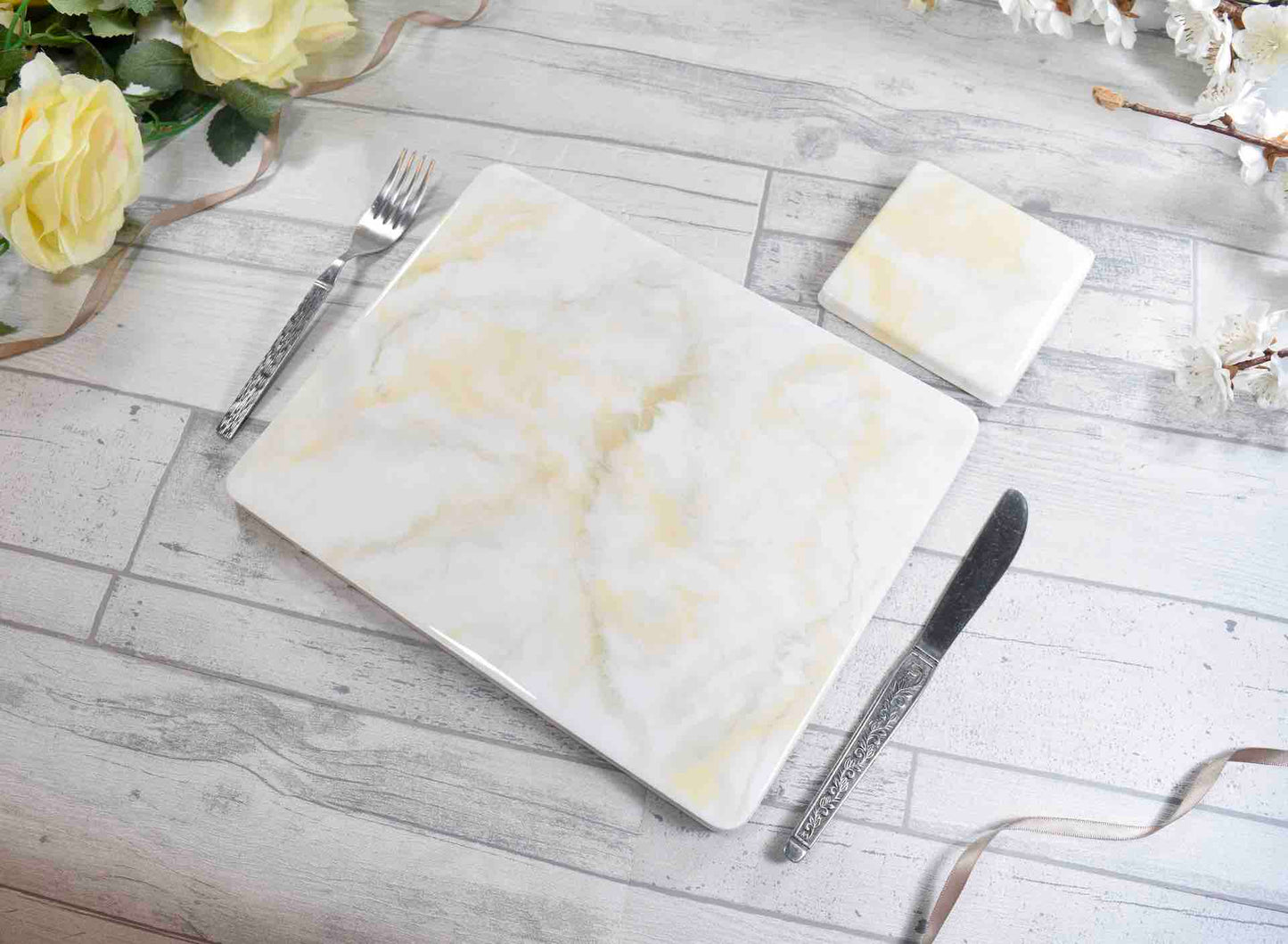 White Cream Gold Placemats and Coasters Set - Designer Table Mats