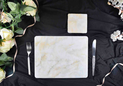 White Cream Gold Placemats and Coasters Set - Designer Table Mats