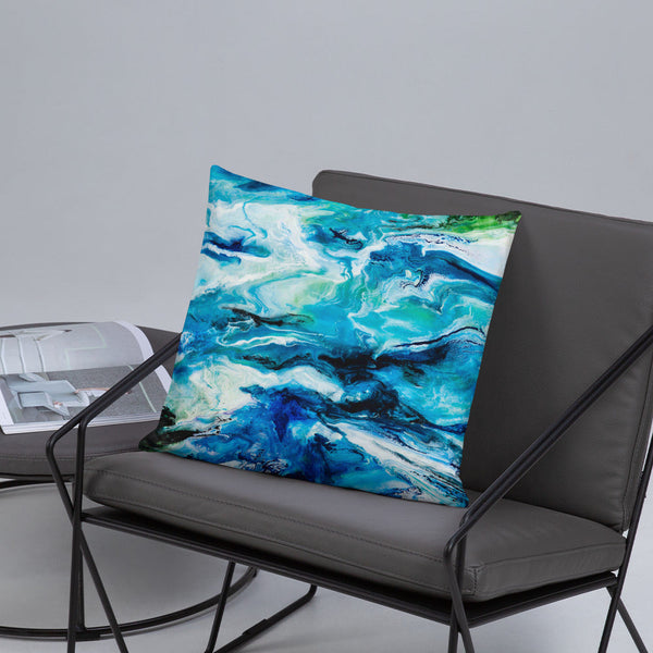 Nature Inspired Blue Chair Cushion With Insert - Ocean Water Inspired Backrest Pillow