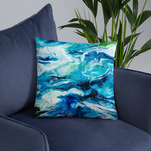 Nature Inspired Blue Chair Cushion With Insert - Ocean Water Inspired Backrest Pillow