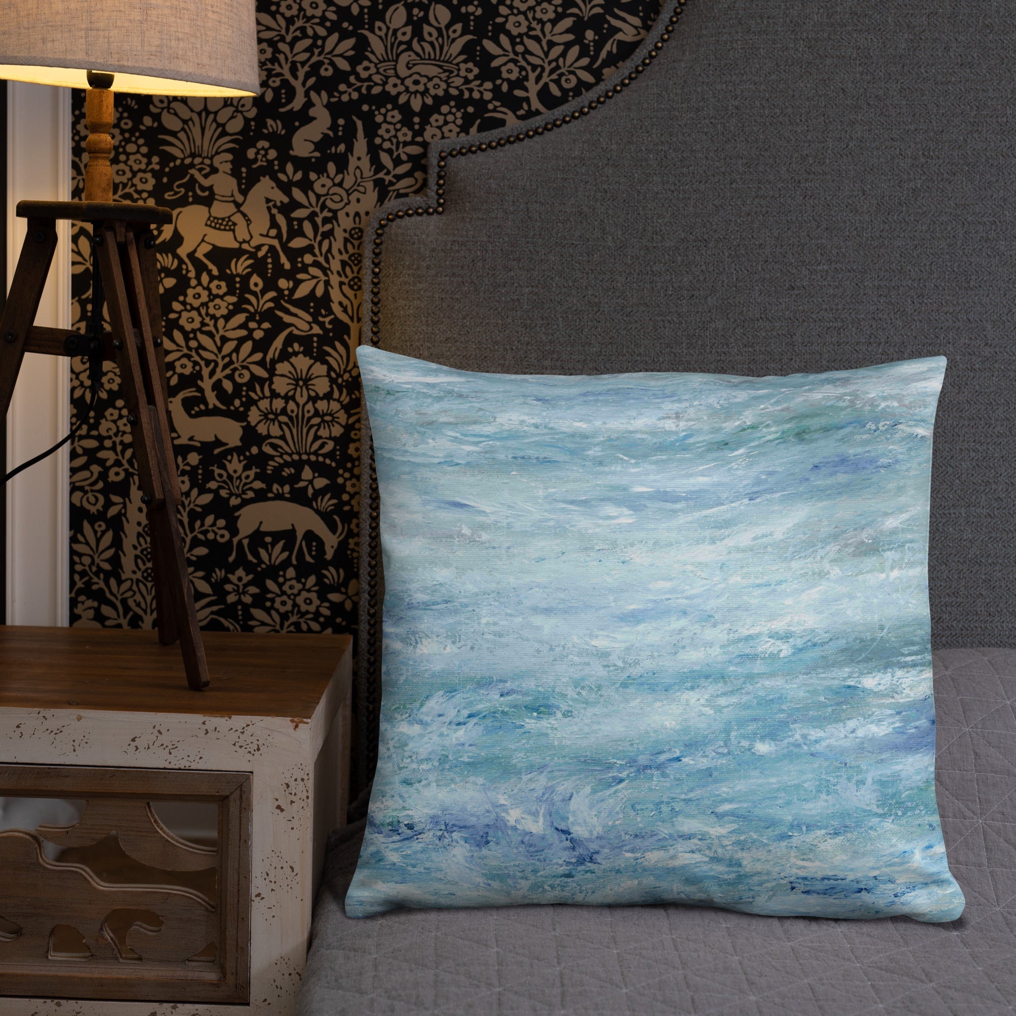 Coastal Sofa Cushion With Pillow Insert - Beach House Decor Ocean Waves